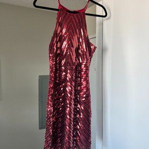 Burgundy Sequin Halter Mini Dress